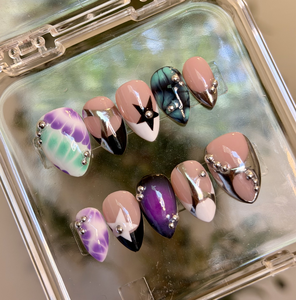 Floating custom acrylic nail set — handmade press-on nails